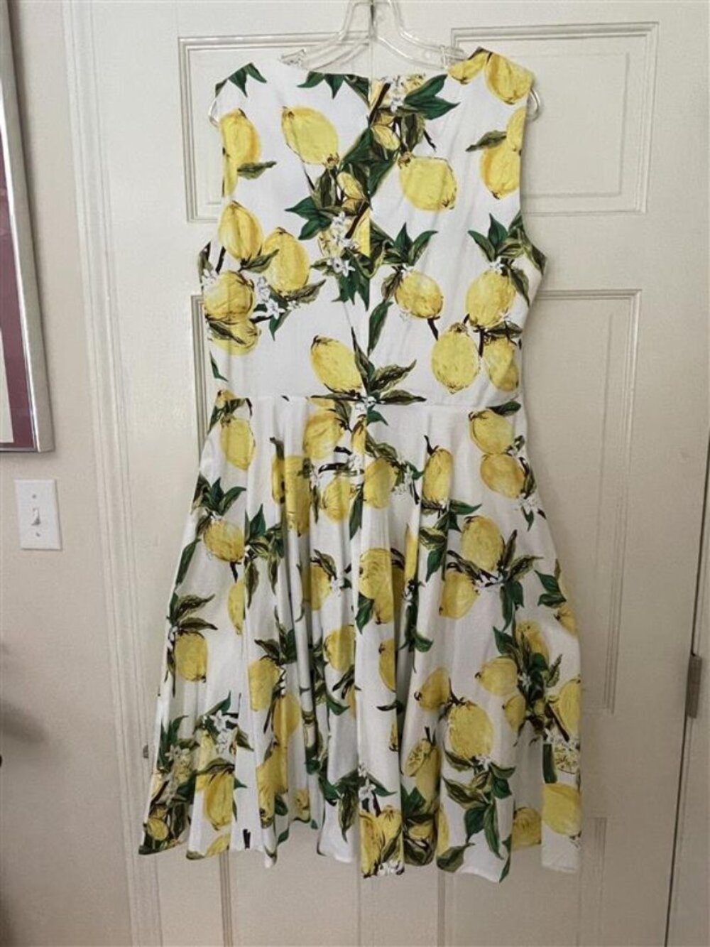Grace Karin White and Yellow Lemon Print Midi Dress XXL